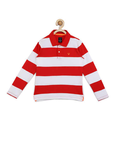 

Allen Solly Junior Boys Red & White Striped Polo Collar Cotton T-shirt