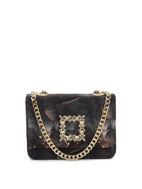 

MIO Borsa Black & Gold-Toned Embellished Envelope Clutch