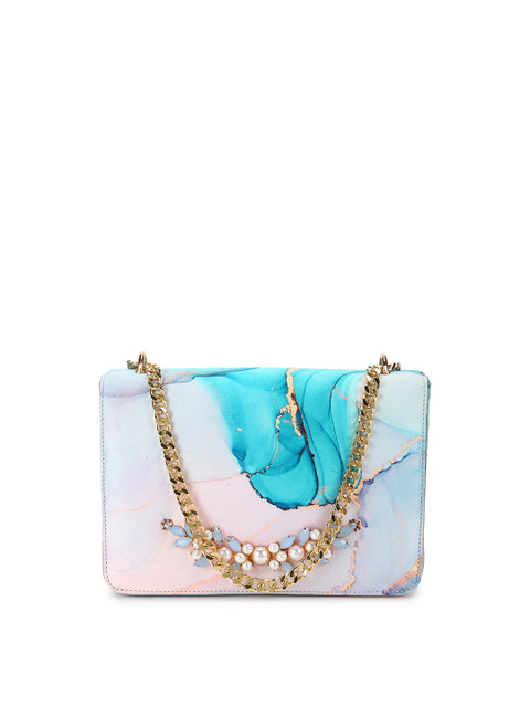 

MIO Borsa Blue & Pink Embellished Box Clutch