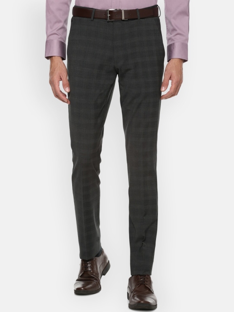 

Louis Philippe Permapress Men Grey Checked Slim Fit Trousers