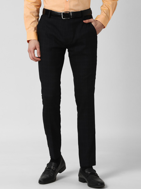 

Peter England Men Black Checked Slim Fit Trousers