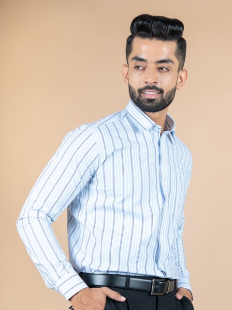 

Tistabene Men Blue Striped Casual Shirt