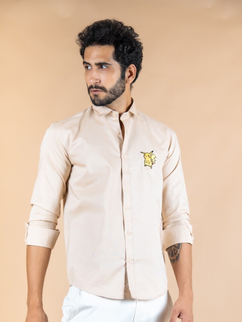 

Tistabene Men Beige Solid Regular Fit Cotton Casual Shirt