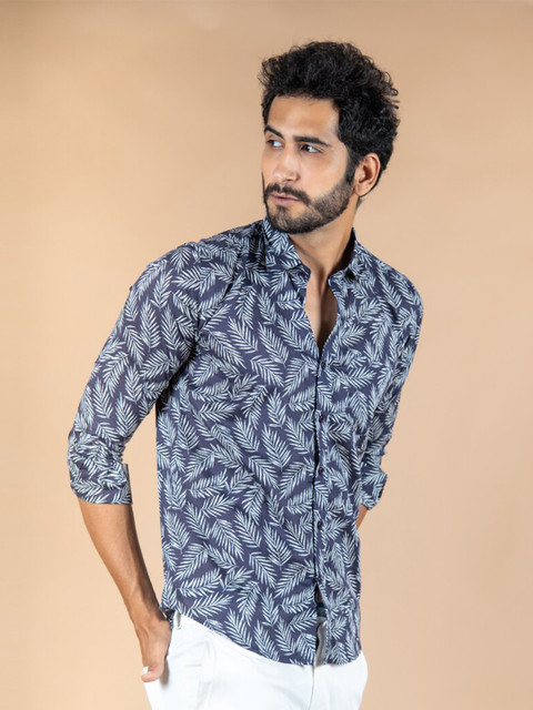 

Tistabene Men Blue Floral Printed Regular Fit Cotton Casual Shirt