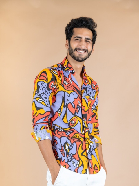 

Tistabene Men Orange Floral Printed Casual Shirt