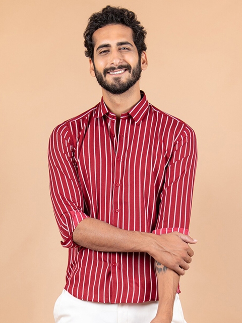 

Tistabene Men Red Striped Regular Fit Casual Shirt