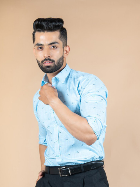 

Tistabene Men Blue Printed Regular Fit Cotton Casual Shirt