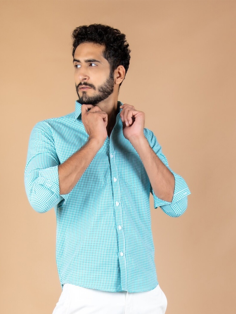 

Tistabene Men Sea Green Gingham Checks Checked Casual Shirt