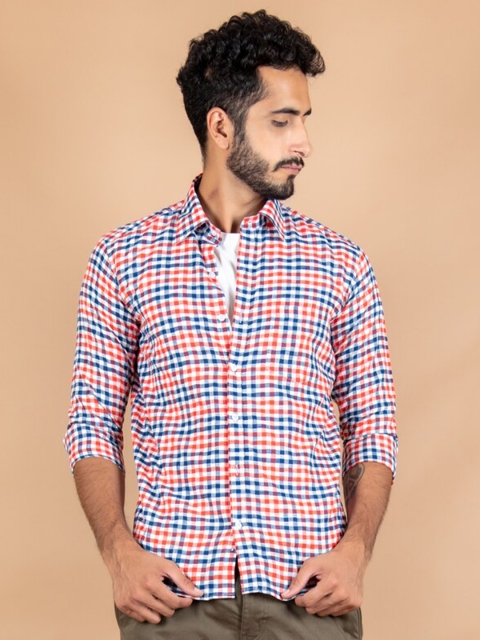 

Tistabene Men Blue Gingham Checks Casual Shirt