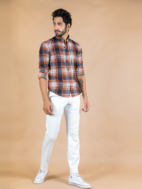 

Tistabene Men Orange Tartan Checks Checked Casual Shirt