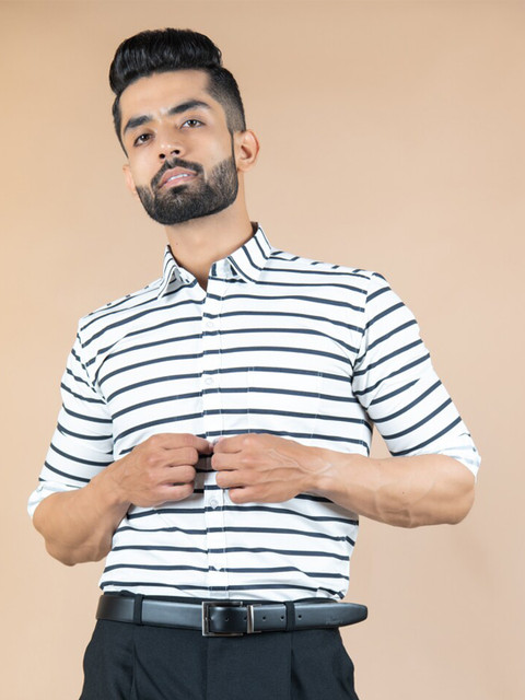 

Tistabene Men Black & White Horizontal Stripes Striped Casual Shirt