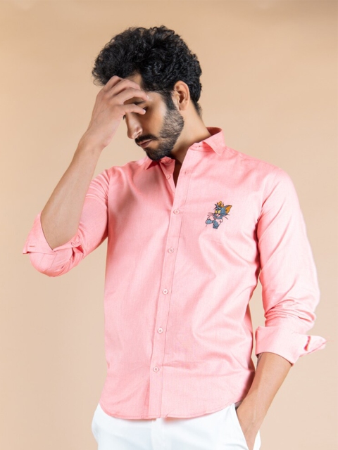 

Tistabene Men Pink Tom & Jerry Embroidered Casual Shirt