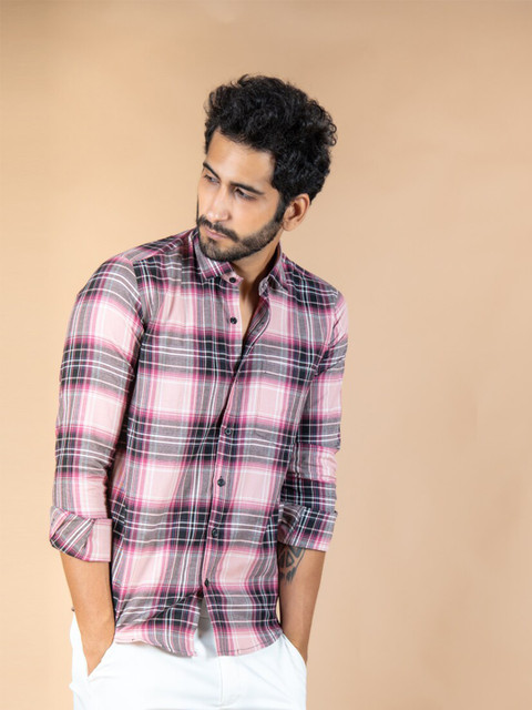 

Tistabene Men Pink Tartan Checks Checked Casual Shirt