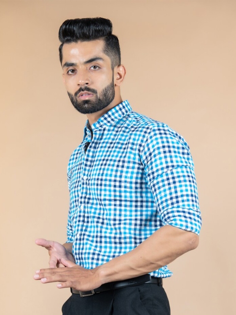 

Tistabene Men Blue Gingham Checks Checked Casual Shirt