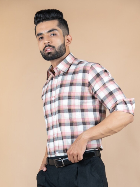 

Tistabene Men Pink Tartan Checks Checked Formal Shirt