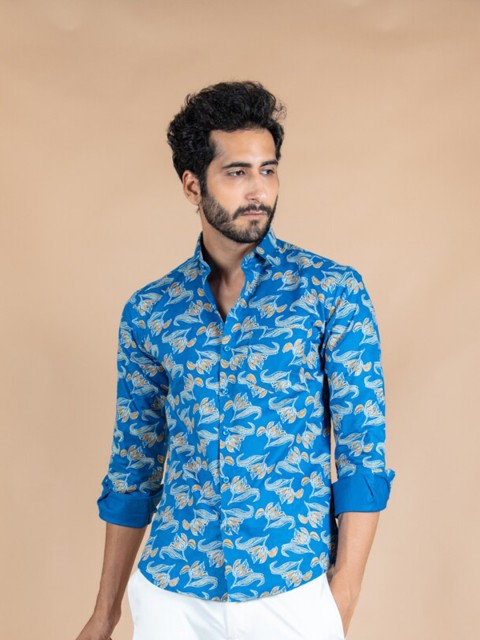 

Tistabene Men Blue Printed Regular Fit Cotton Casual Shirt