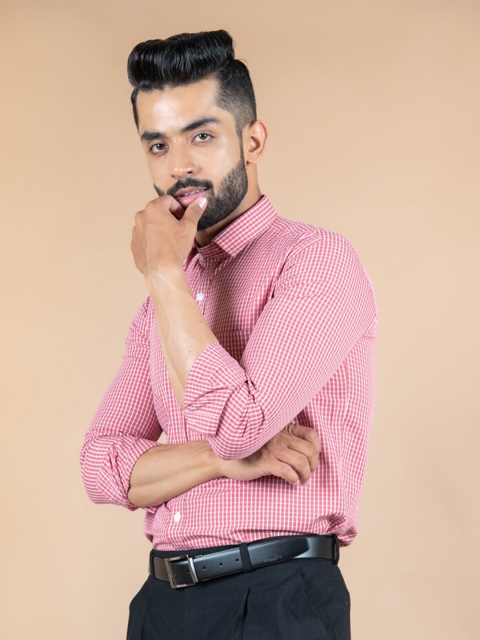 

Tistabene Men Pink Gingham Checks Checked Casual Shirt