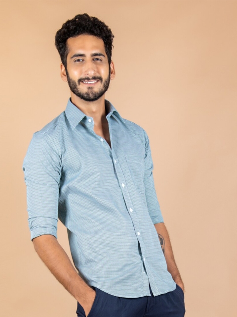 

Tistabene Men Green Checked Regular Fit Cotton Casual Shirt