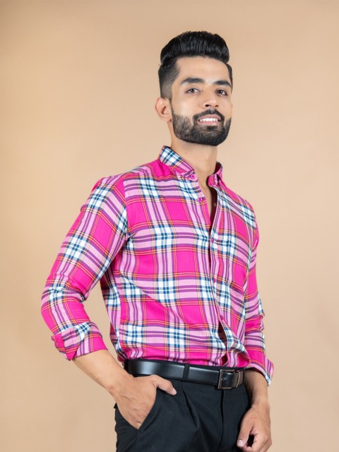 

Tistabene Men Pink Checked Regular Fit Cotton Casual Shirt