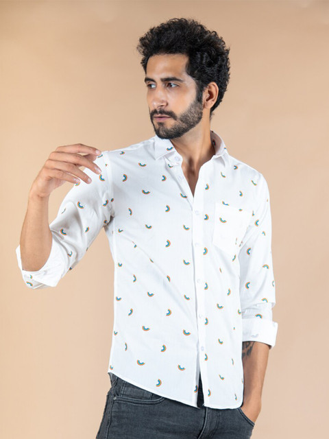 

Tistabene Men White Printed Regular Fit Cotton Casual Shirt