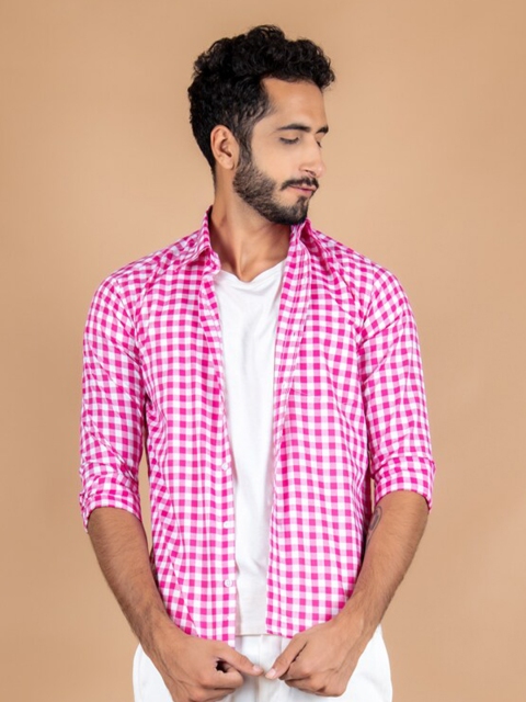 

Tistabene Men Pink Checked Casual Shirt