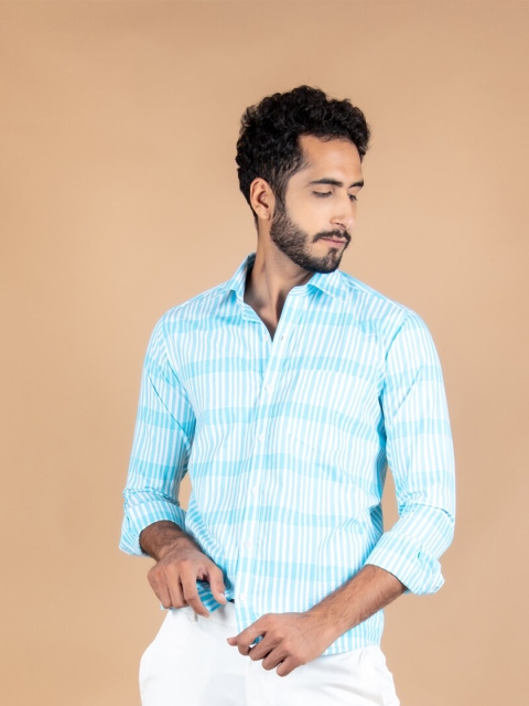

Tistabene Men Blue Striped Regular Fit Cotton Casual Shirt