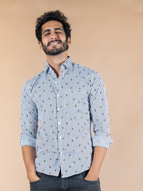 

Tistabene Men Blue Striped Casual Shirt