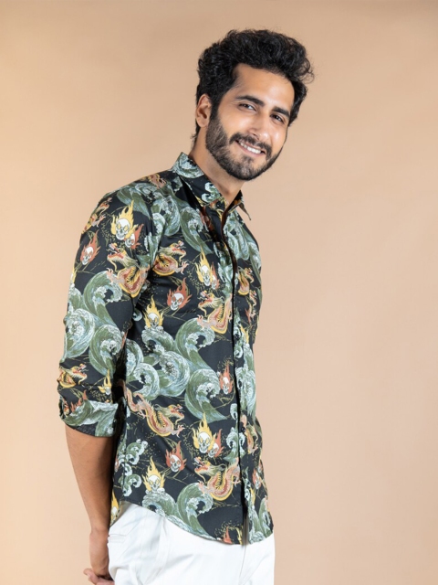 

Tistabene Men Black Floral Printed Casual Shirt