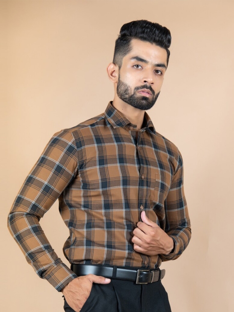 

Tistabene Men Brown Tartan Checks Checked Casual Shirt