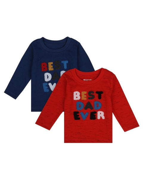 

Bodycare Kids Pack of 2 Boys Red & Navy Blue Typography Printed Applique T-shirt