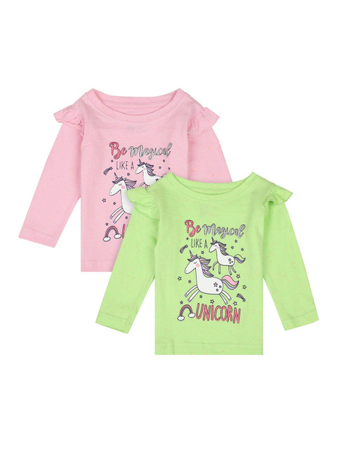 

Bodycare Kids Pack of 2 Girls Green & Pink Unicorn Printed T-shirt