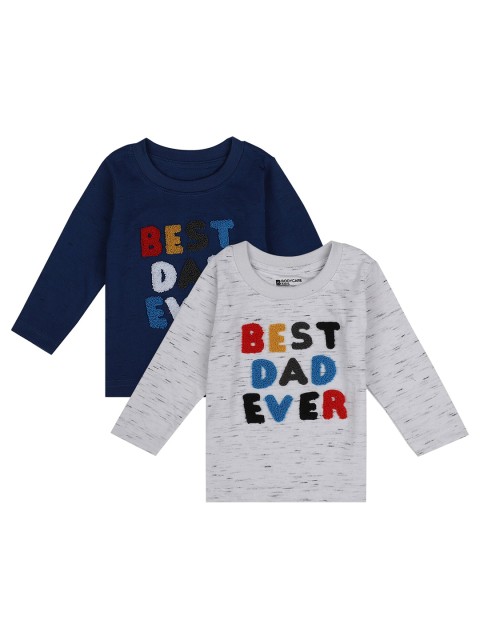 

Bodycare Kids Pack of 2 Boys Navy Blue & Grey Melange Typography Printed Applique T-shirt