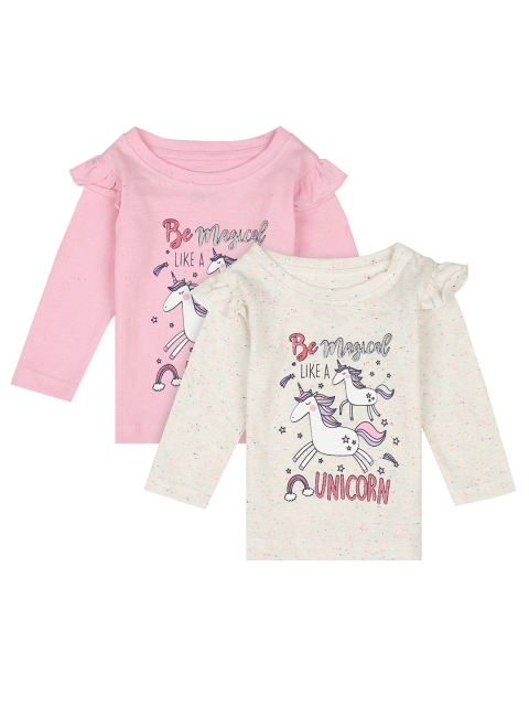 

Bodycare Kids Pack of 2 Girls Off White & Pink Unicorn Printed T-shirt
