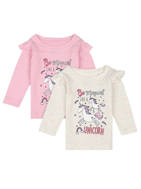 

Bodycare Kids Pack of 2 Girls Off White & Pink Unicorn Printed T-shirt