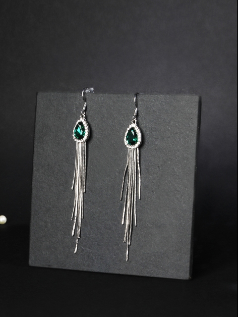 

Kazo Green Silver-Toned & Plated Teardrop Shaped Drop Earrings