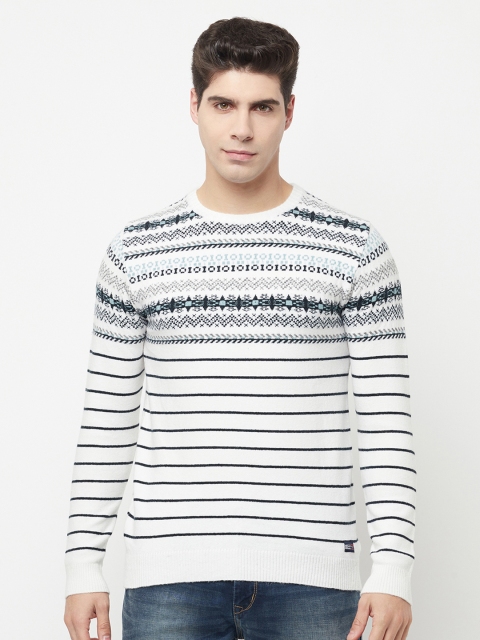 

METTLE Men White & Black Striped Pullover