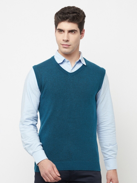 

METTLE Men Teal Acrylic Sweater Vest