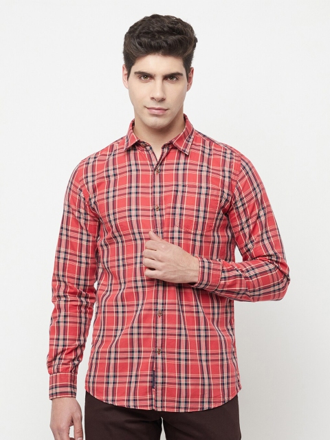 

METTLE Men Coral Tartan Checks Checked Casual Shirt