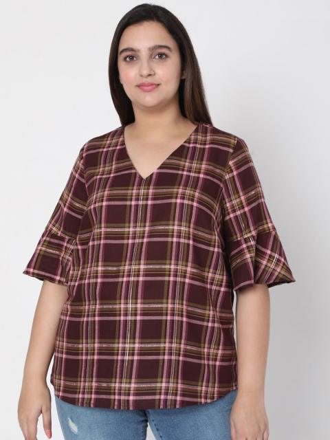 

Vero Moda Plus Size Women Burgundy & Green Checked Top
