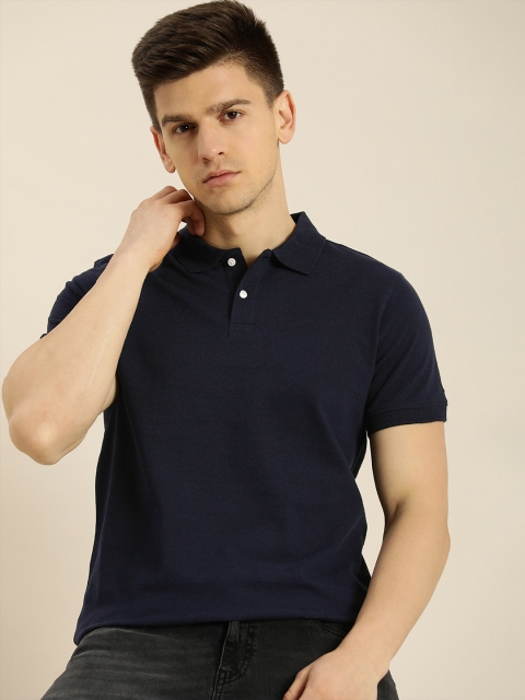 

ether Men Navy Blue Polo Collar T-shirt
