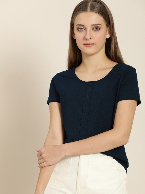 

ether Women Navy Blue Solid T-shirt