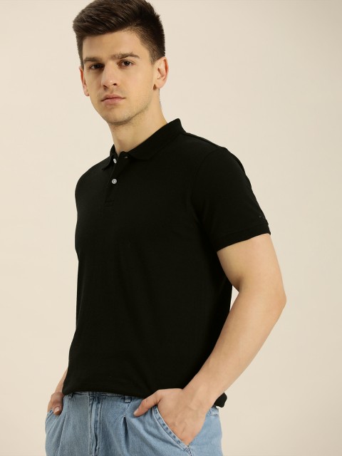 

ether Men Black Polo Collar T-shirt