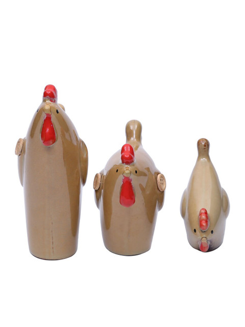 

TAYHAA Pack of 3 Brown & Red Adorable Handpainted Ceramic Hen Trio