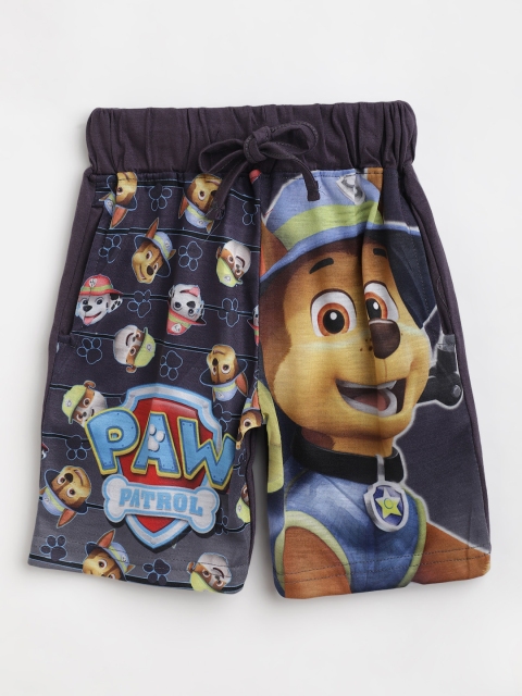 

Eteenz Boys Charcoal Grey & Brown Pure Cotton Paw Patrol Printed Regular Shorts