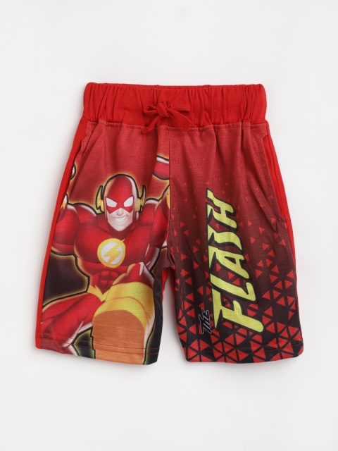 

Eteenz Boys Red & Yellow Pure Cotton Flash Printed Regular Shorts