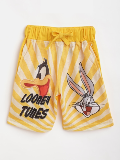 

Eteenz Boys Yellow Pure Cotton Looney Tunes Printed Regular Shorts