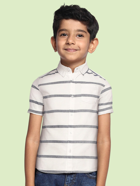 

Marks & Spencer Boys White & Grey Pure Cotton Horizontal Stripes Casual Shirt