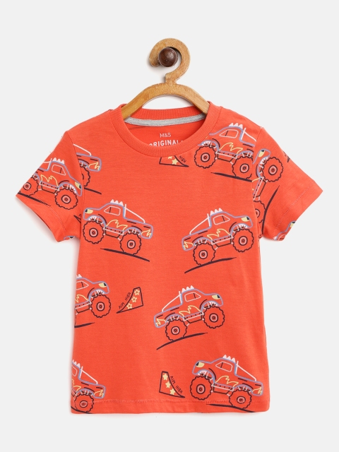 

Marks & Spencer Boys Coral Orange & Blue Conversational Printed Cotton T-shirt