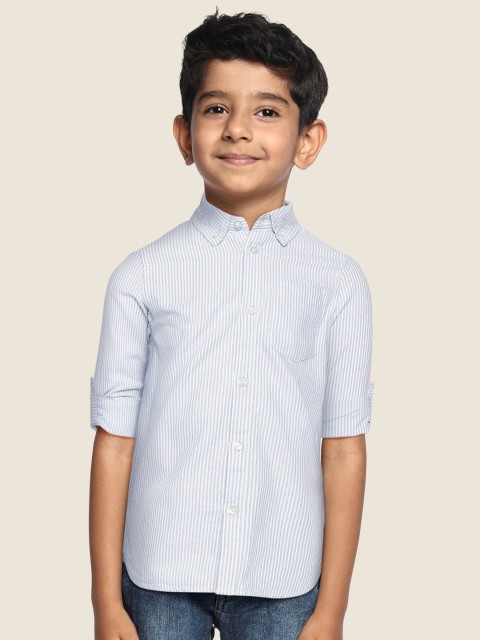 

Marks & Spencer Boys Blue & White Pure Cotton Striped Casual Shirt
