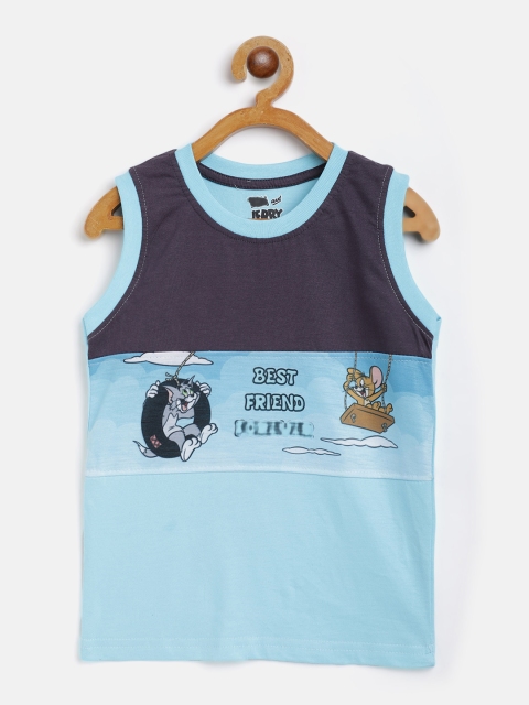 

Eteenz Boys Blue & Brown Colourblocked & Tom & Jerry Print Cotton T-shirt
